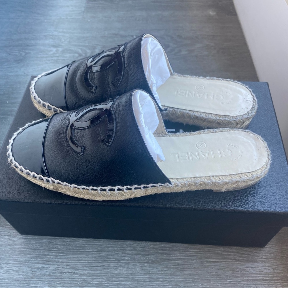 Chanel Black Patent Espadrilles